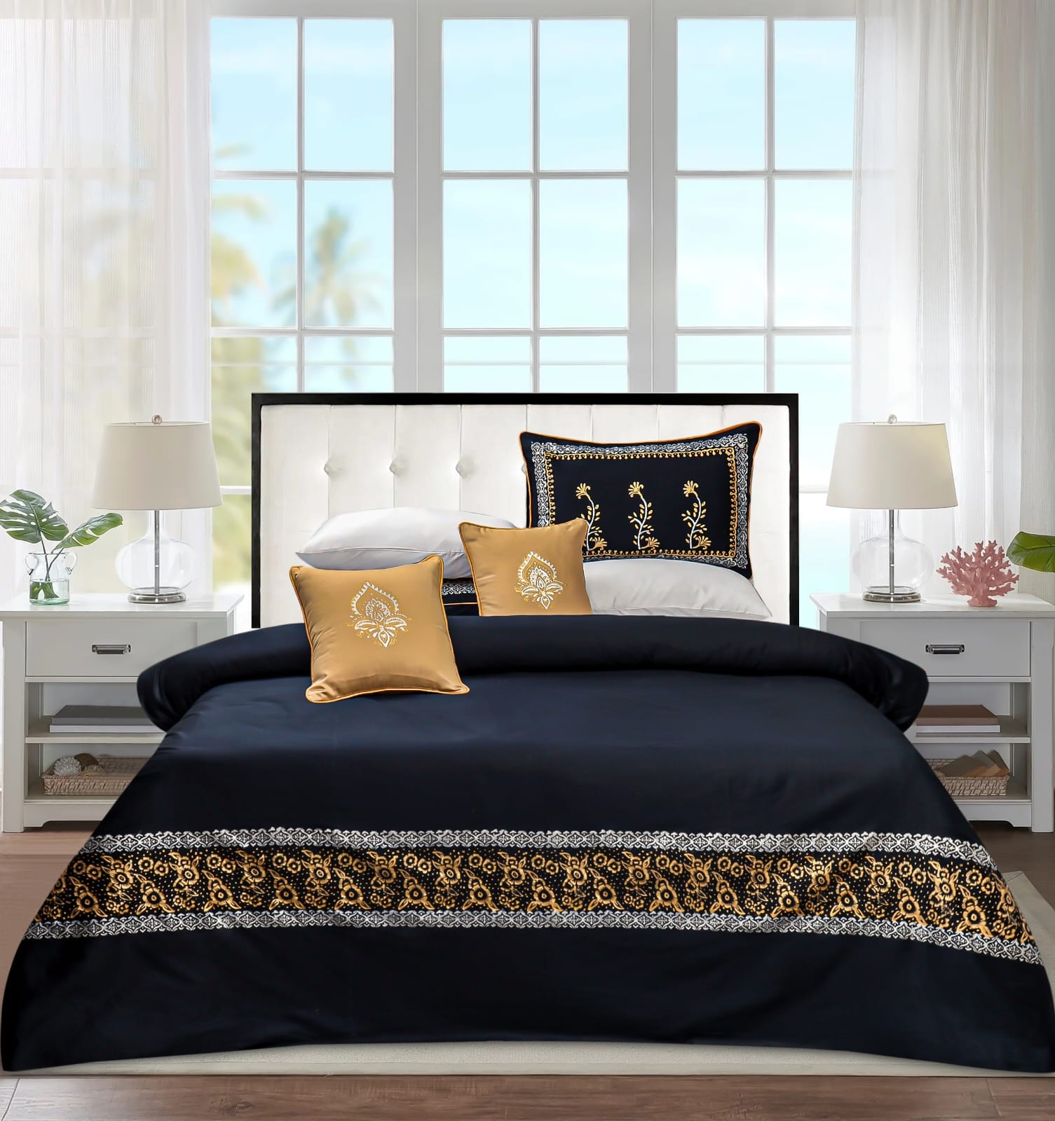 Navy Blue and Gold Bed Set