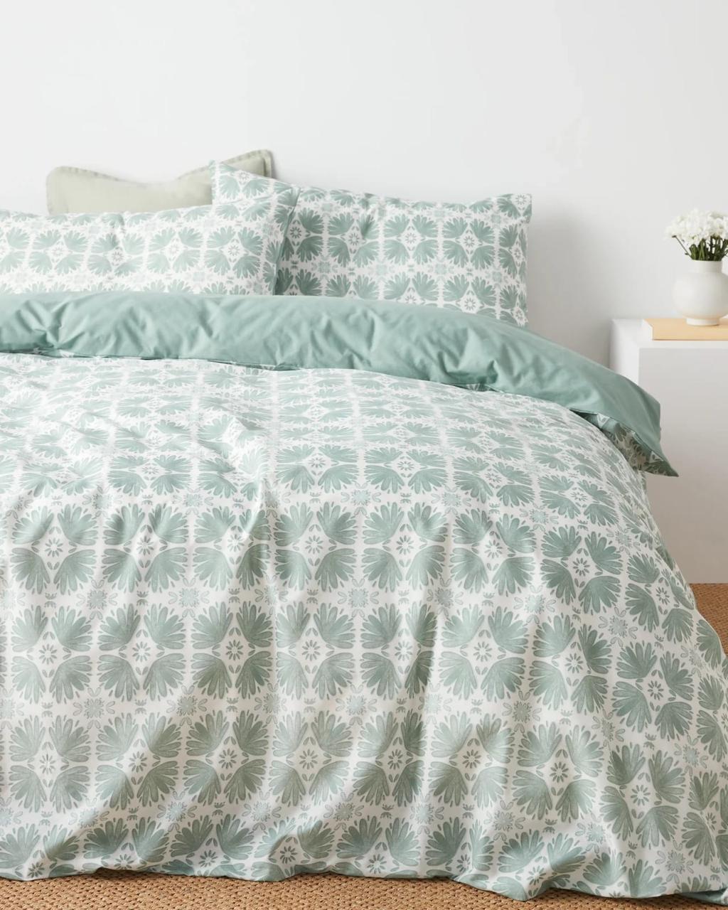 Bedding Set – Cotton – Floral Print – Mint Green – 6 Pcs